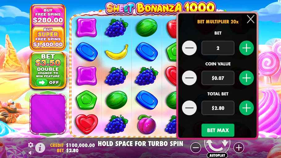 Sweet Bonanza 1000 video slot setting the bet